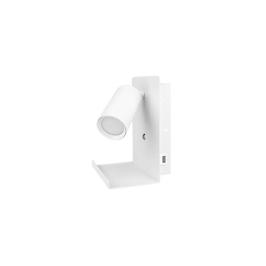 Wall spotlight with shelf and USB charger 1xGU10/35W/230V white