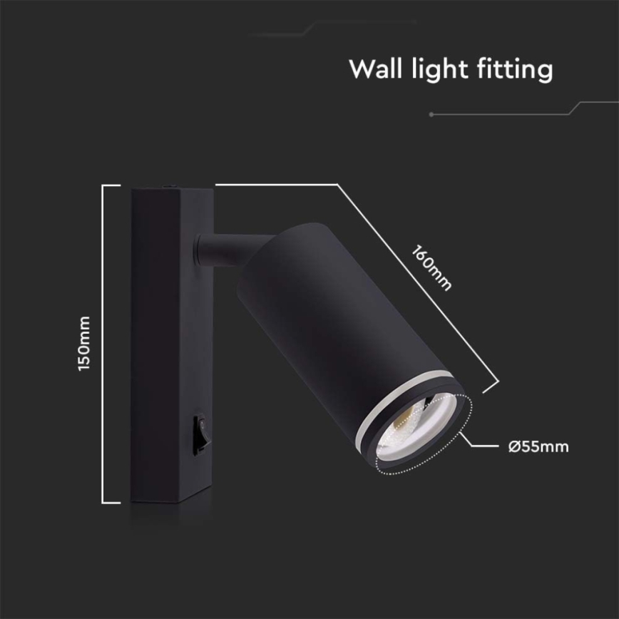 Wall spotlight with switch 1xGU10/35W/230V black