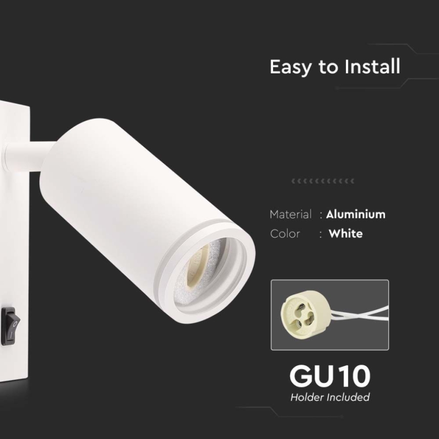 Wall spotlight with switch 1xGU10/35W/230V white