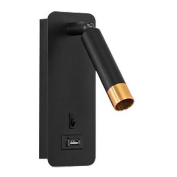 Wall spotlight with USB charger 1xG9/35W/230V black/gold