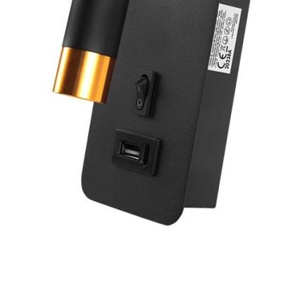 Wall spotlight with USB charger 1xG9/35W/230V black/gold