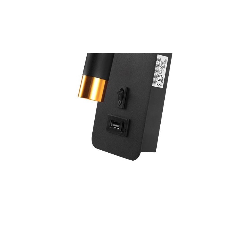 Wall spotlight with USB charger 1xG9/35W/230V black/gold