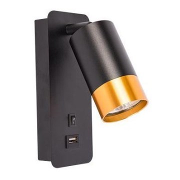 Wall spotlight with USB charger 1xGU10/35W/230V black/gold