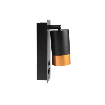 Wall spotlight with USB charger 1xGU10/35W/230V black/gold