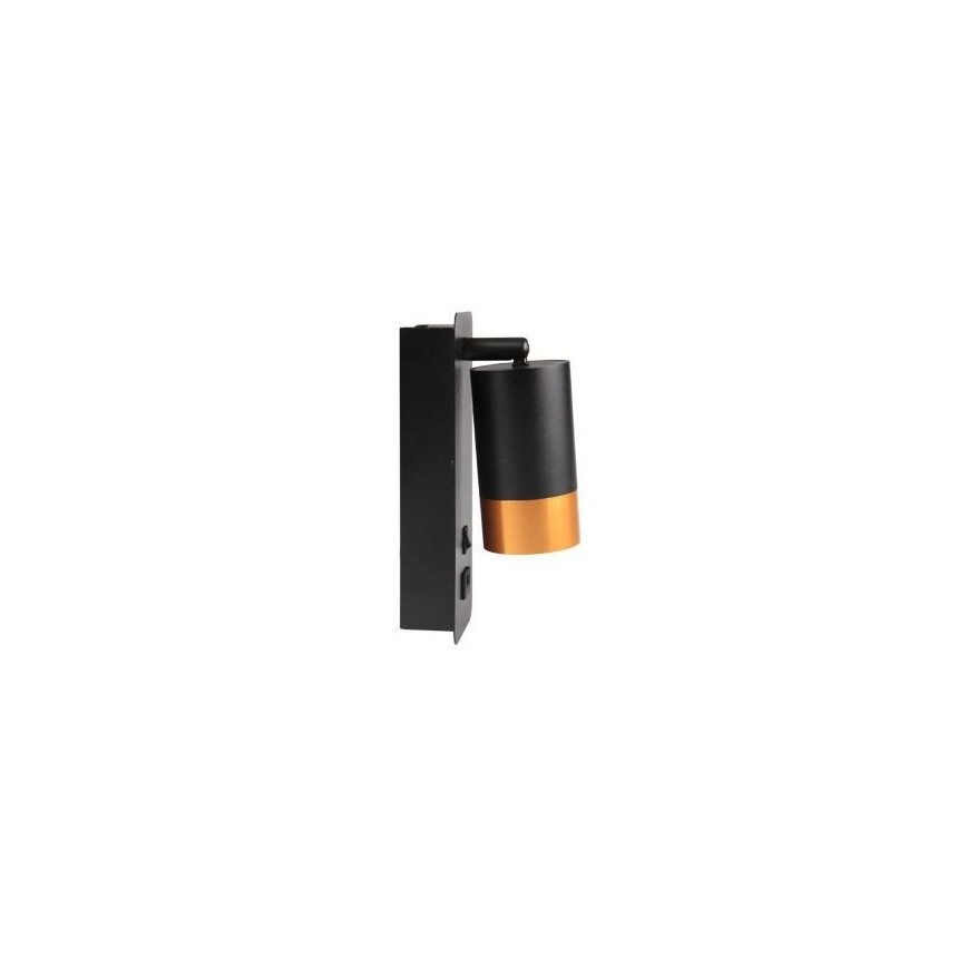Wall spotlight with USB charger 1xGU10/35W/230V black/gold