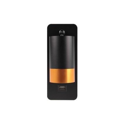 Wall spotlight with USB charger 1xGU10/35W/230V black/gold