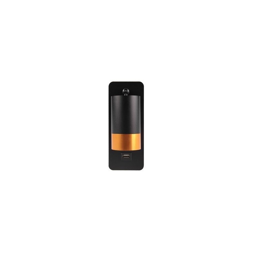 Wall spotlight with USB charger 1xGU10/35W/230V black/gold