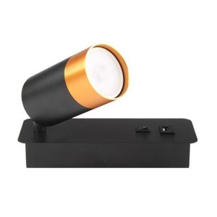Wall spotlight with USB charger 1xGU10/35W/230V black/gold