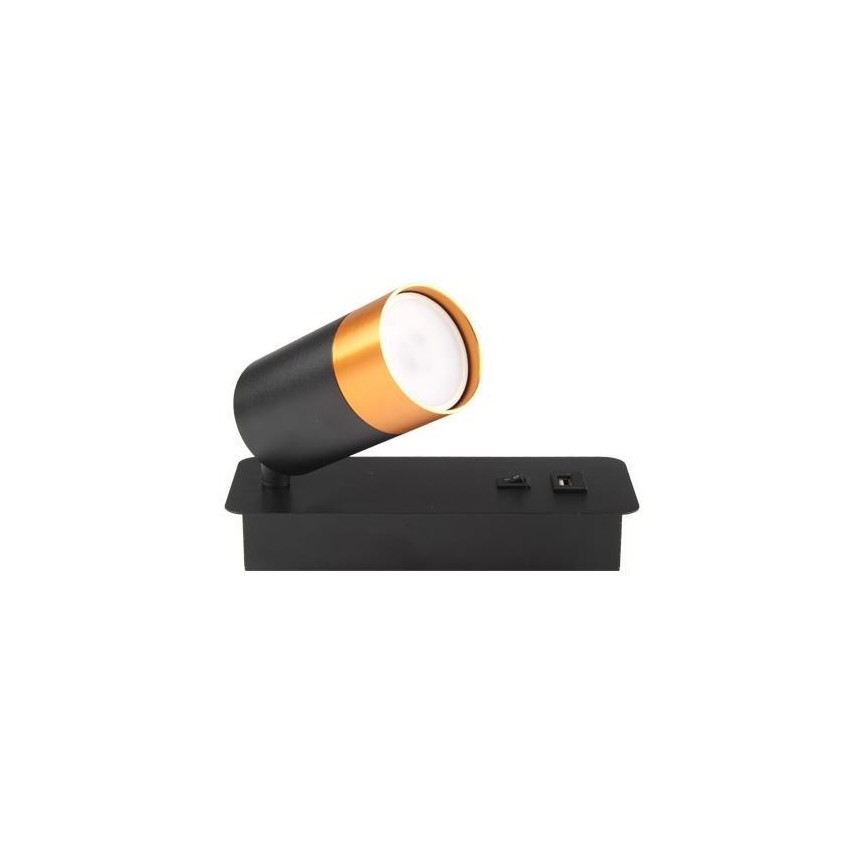 Wall spotlight with USB charger 1xGU10/35W/230V black/gold