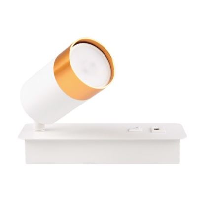 Wall spotlight with USB charger 1xGU10/35W/230V white/gold