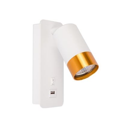 Wall spotlight with USB charger 1xGU10/35W/230V white/gold