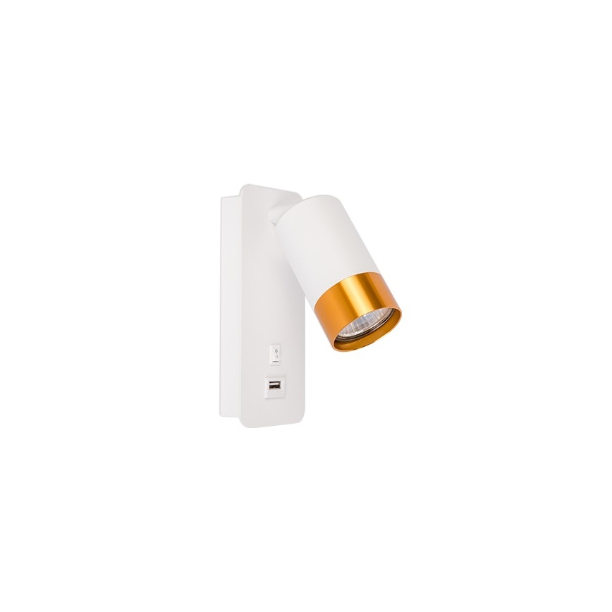 Wall spotlight with USB charger 1xGU10/35W/230V white/gold