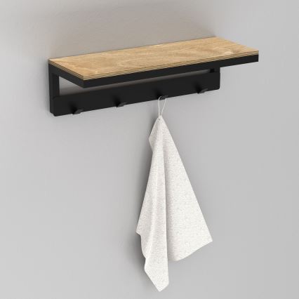 Wall towel holder with a shelf 10x40 cm black