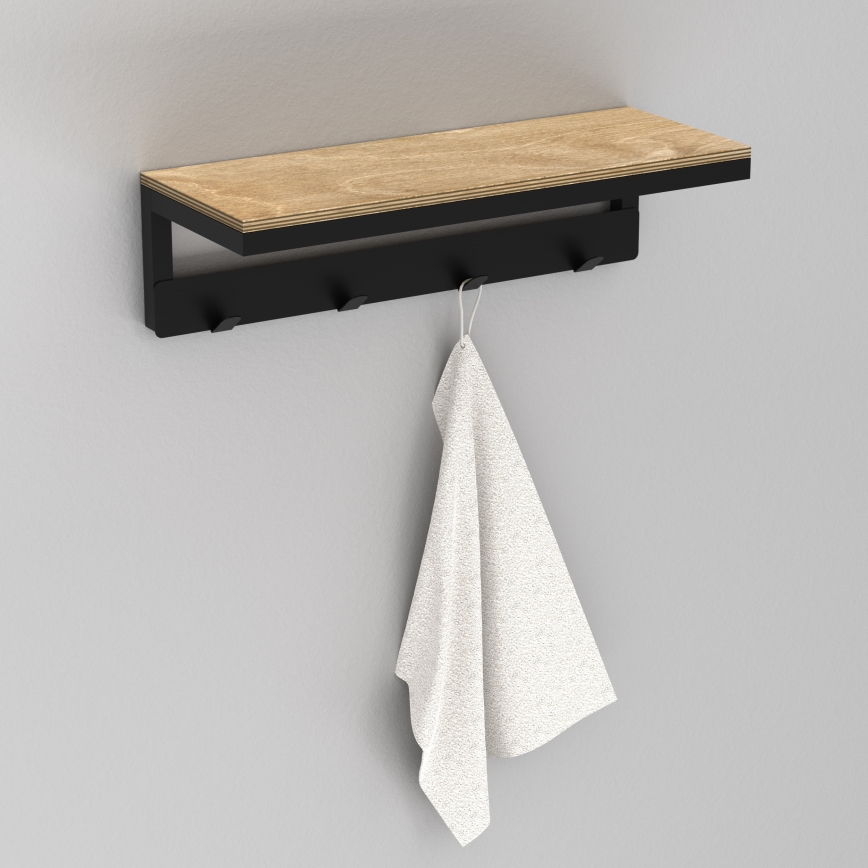 Wall towel holder with a shelf 10x40 cm black