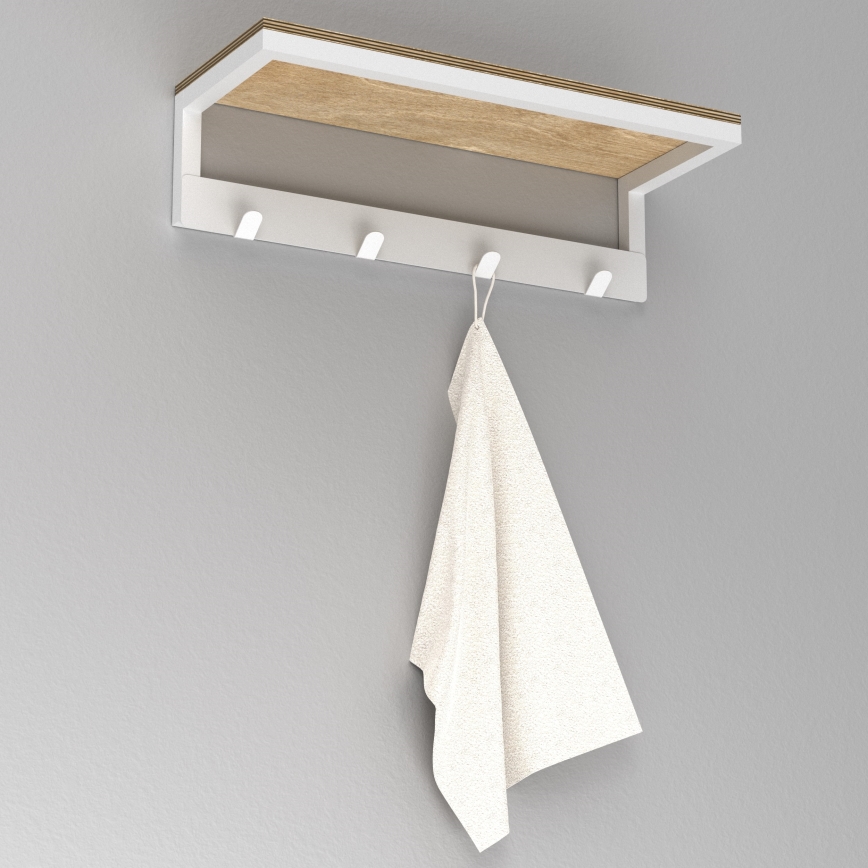 Wall towel holder with a shelf 10x40 cm white