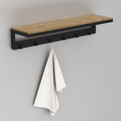 Wall towel holder with a shelf 10x60 cm black