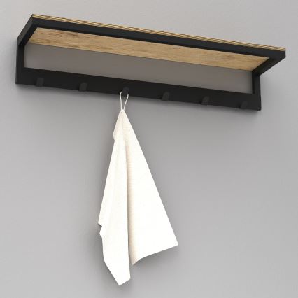 Wall towel holder with a shelf 10x60 cm black
