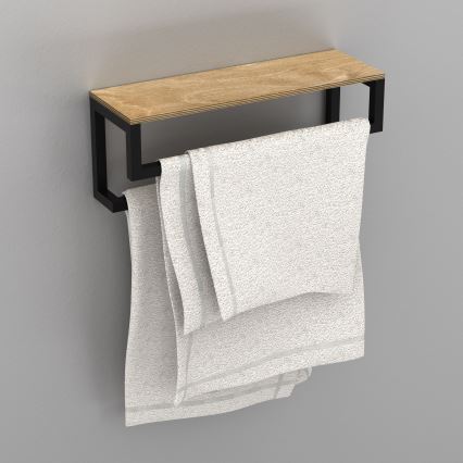 Wall towel holder with a shelf 14x40 cm black