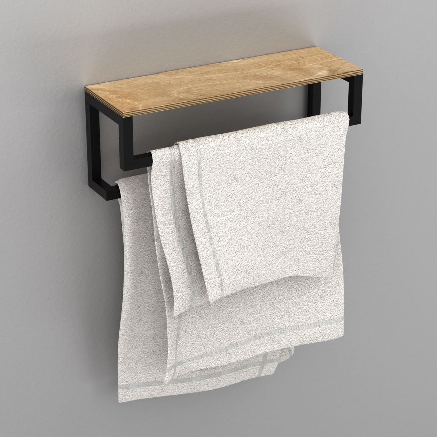Wall towel holder with a shelf 14x40 cm black