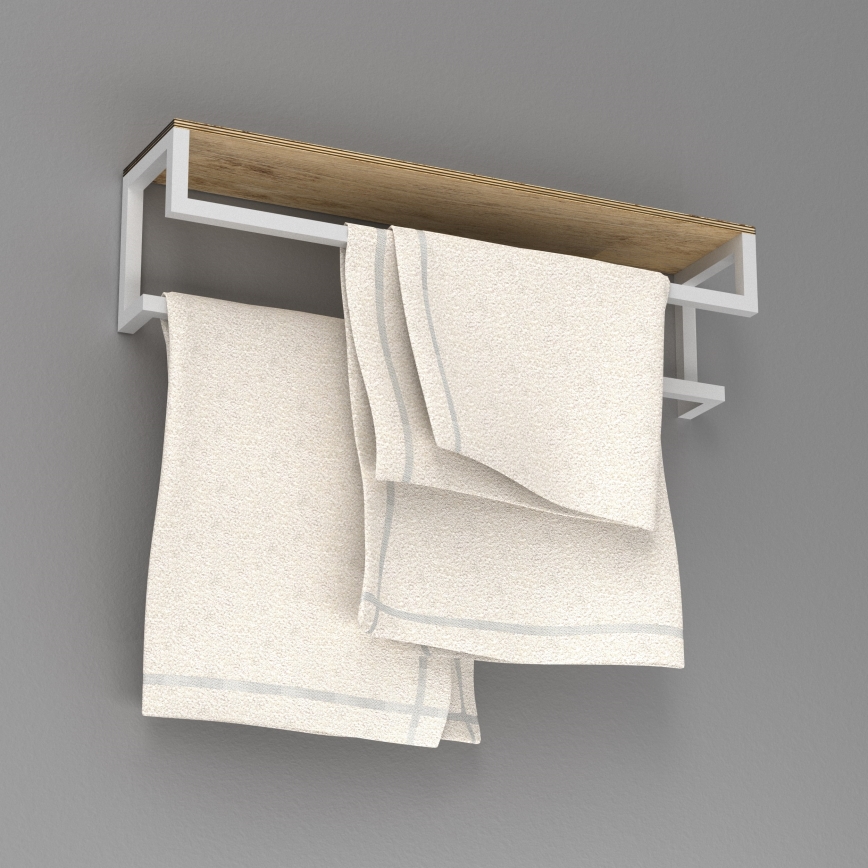 Wall towel holder with a shelf 14x60 cm white