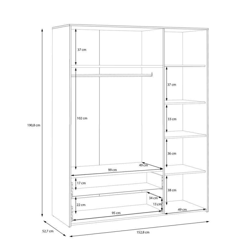 Wardrobe URO 152x190 cm Artisan Oak/White