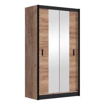 Wardrobe with mirror MIRO 120x215 cm oak craft/black