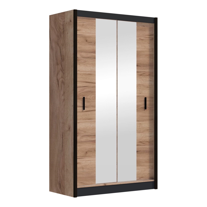 Wardrobe with mirror MIRO 120x215 cm oak craft/black