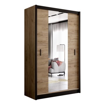 Wardrobe with mirror MIRO 150x215 cm oak craft/black