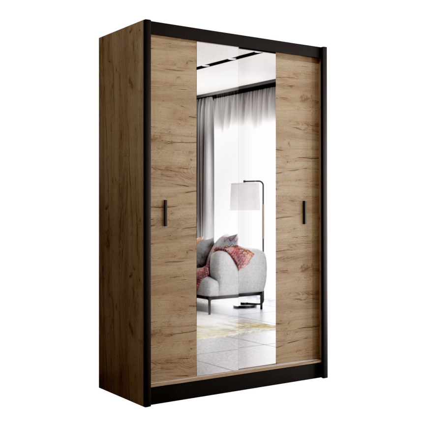 Wardrobe with mirror MIRO 150x215 cm oak craft/black
