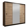 Wardrobe with mirror MIRO 203x215 cm oak craft/black