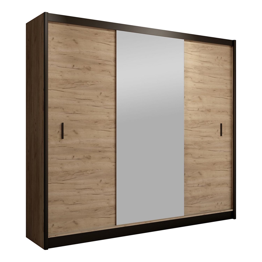 Wardrobe with mirror MIRO 203x215 cm oak craft/black
