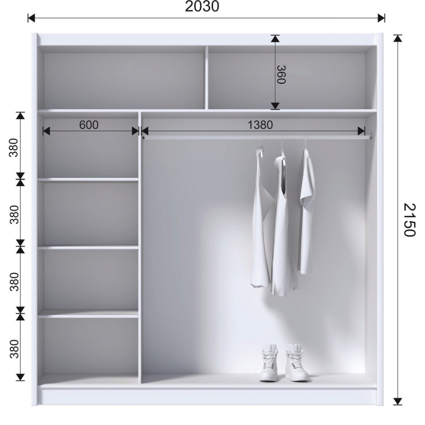 Wardrobe with mirror MIRO 203x215 cm oak craft/black