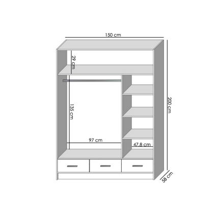 Wardrobe with mirror SANNA 150x215 cm oak sonoma