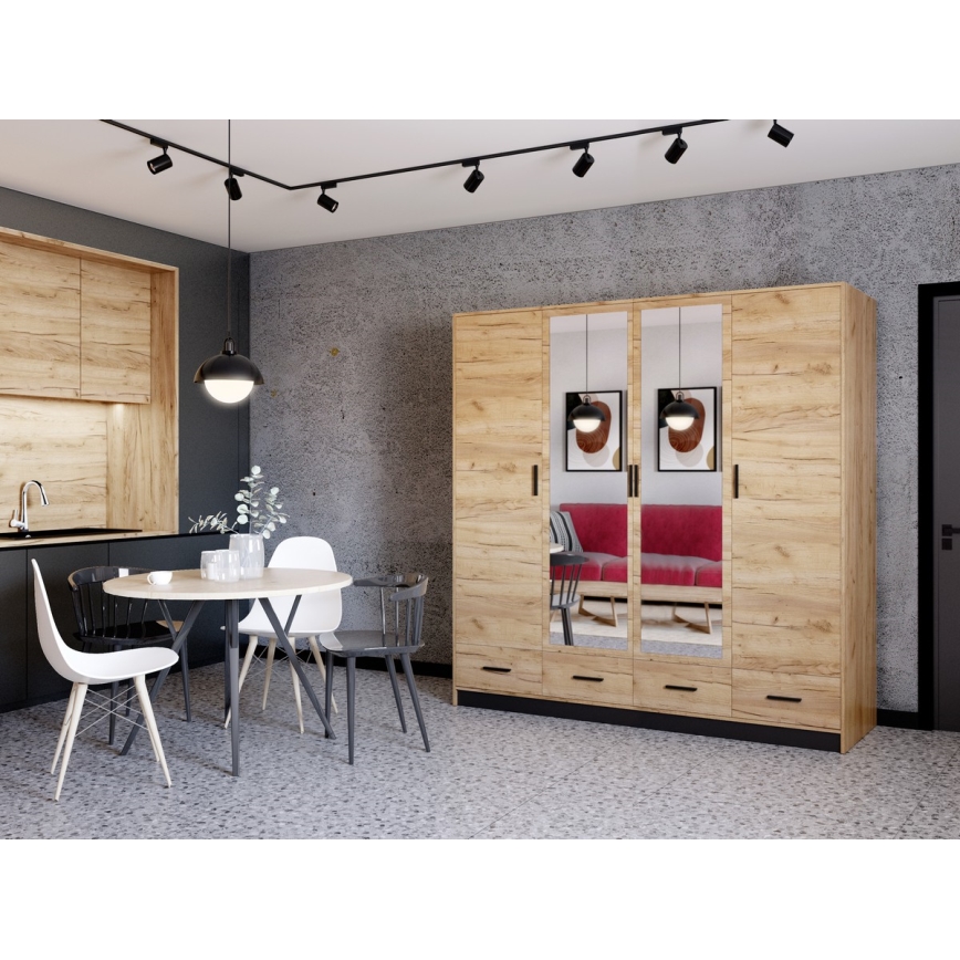 Wardrobe with mirror SANNA 200x215 cm oak craft