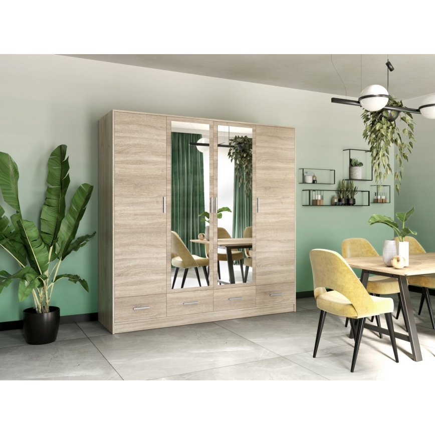 Wardrobe with mirror SANNA 200x215 cm oak sonoma