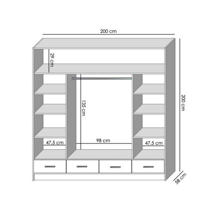 Wardrobe with mirror SANNA 200x215 cm white