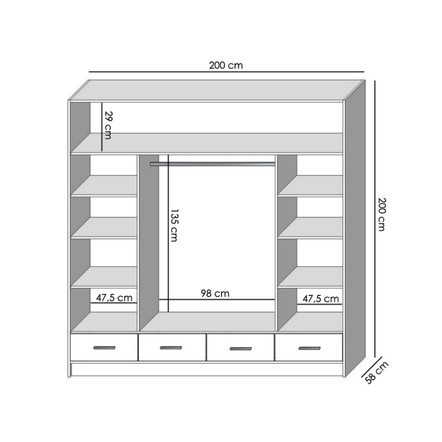 Wardrobe with mirror SANNA 200x215 cm white