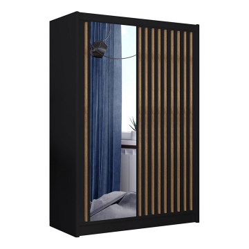 Wardrobe with mirror SANTINO 150x215 cm black/oak craft
