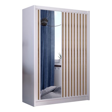 Wardrobe with mirror SANTINO 150x215 cm white/oak craft