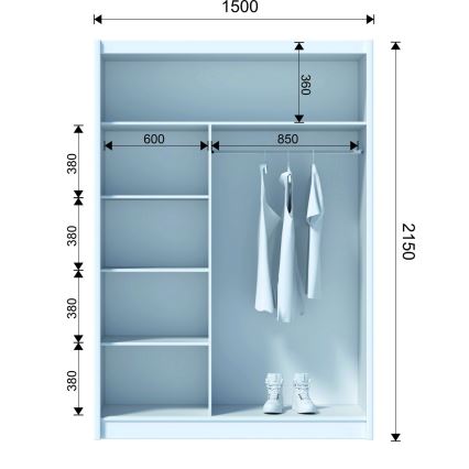 Wardrobe with mirror SANTINO 150x215 cm white/oak craft