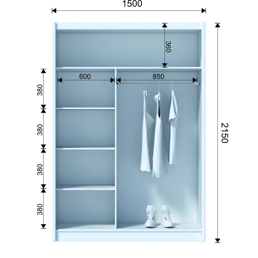 Wardrobe with mirror SANTINO 150x215 cm white/oak craft