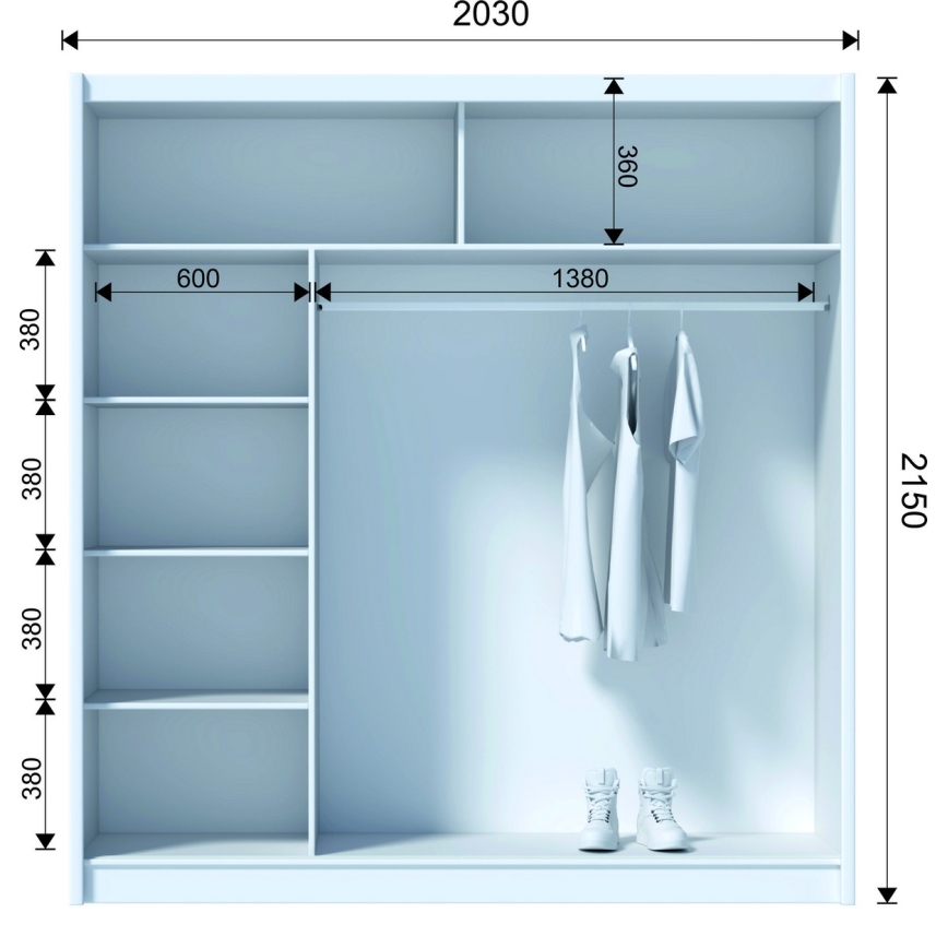 Wardrobe with mirror SANTINO 203x215 cm black/oak craft