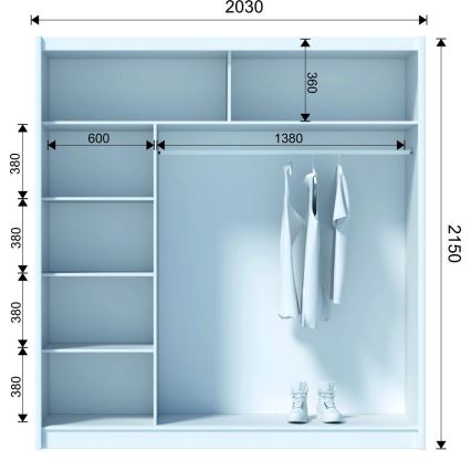Wardrobe with mirror SANTINO 203x215 cm white/oak craft