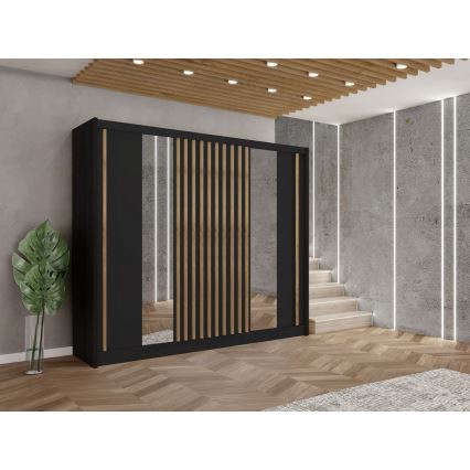 Wardrobe with mirror SANTINO 250x215 cm black/oak craft