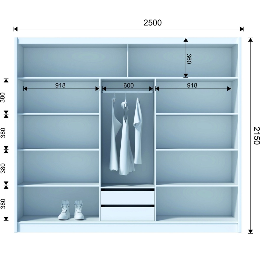 Wardrobe with mirror SANTINO 250x215 cm black/oak craft