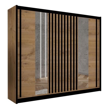 Wardrobe with mirror SANTINO 250x215 cm oak craft/black