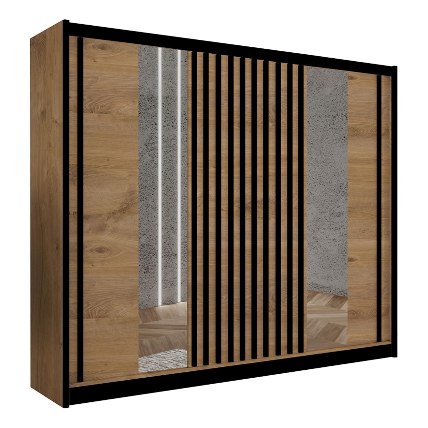 Wardrobe with mirror SANTINO 250x215 cm oak craft/black