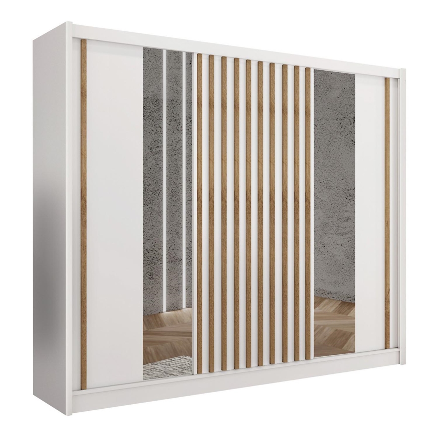 Wardrobe with mirror SANTINO 250x215 cm white/oak craft