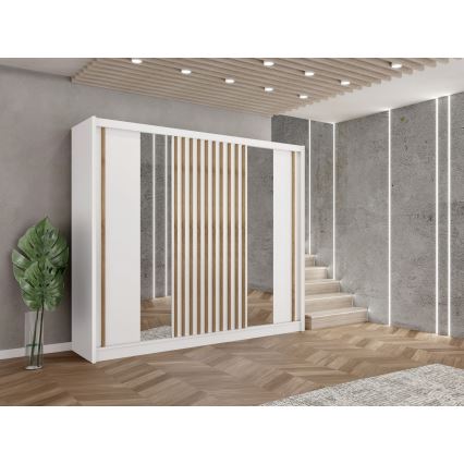 Wardrobe with mirror SANTINO 250x215 cm white/oak craft
