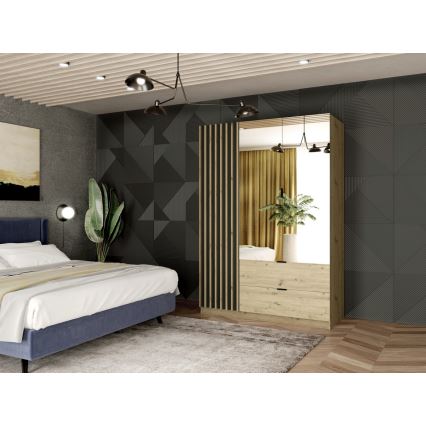 Wardrobe with mirror VISTA 150x215 cm oak artisan/graphite